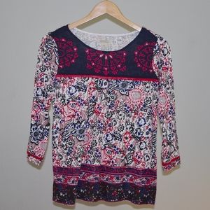 Lucky Brand 3/4 sleeve red & blue floral top - S